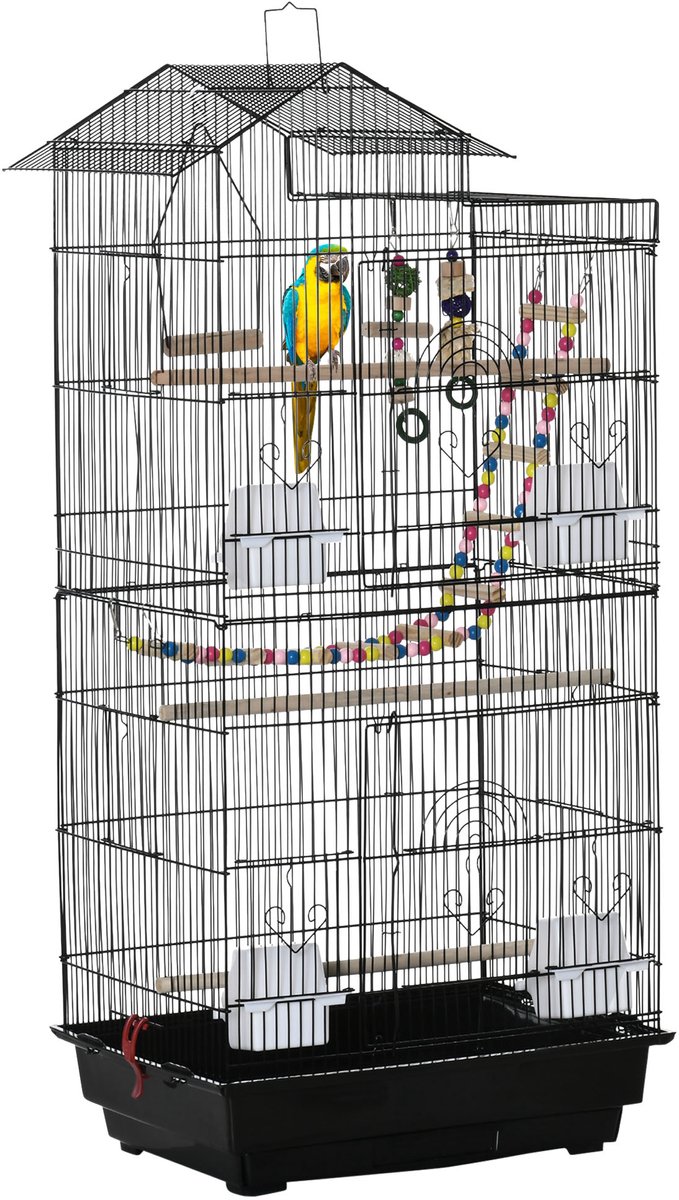 Vogelkooi groot vogelhuis - vogelvolière - kooi - 46 x 36 x 100 cm - vogelkooi met 4 voerbakjes en 3 zitstokken - geschikt voor papegaaien-valkparkieten-parkieten-zoals conures-putters en kanaries
