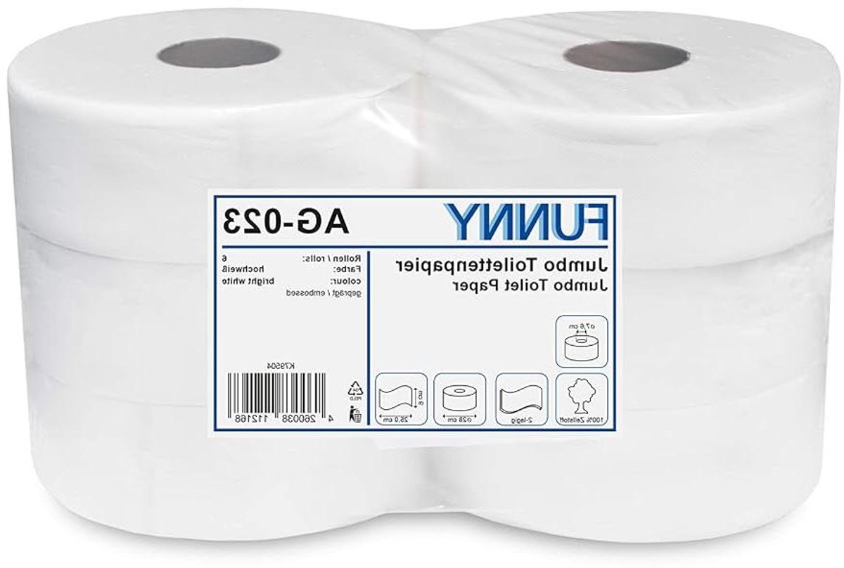 Jumbo Toiletpapier - Grote Rollen - Dagelijks Gebruik - 2-laags Geplooid - Diameter 28 cm - Wit