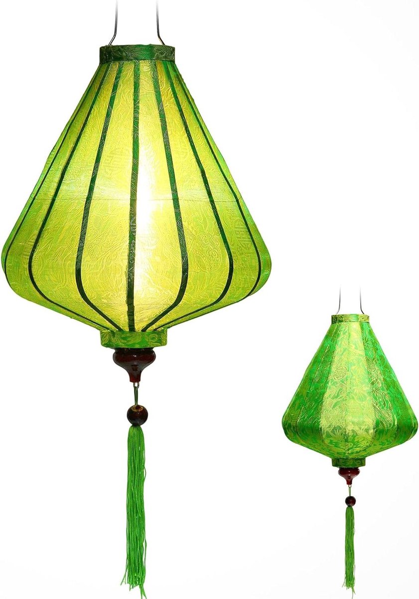 Zijden Lampion Groen - Oosterse Lamp - Decoratie Huis - Handgemaakt Vietnam - 35 cm diameter - Groen