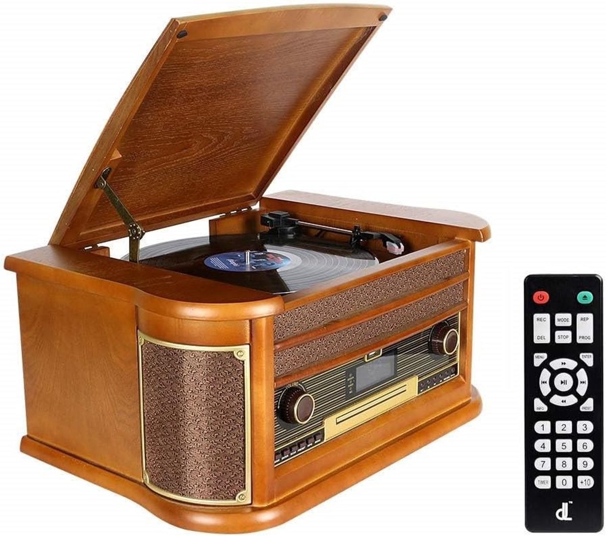 Draaitafel - Hout - 33/45/78 RPM - 9-in-1 DAB+ met Bluetooth en FM - Voor Muziekliefhebbers