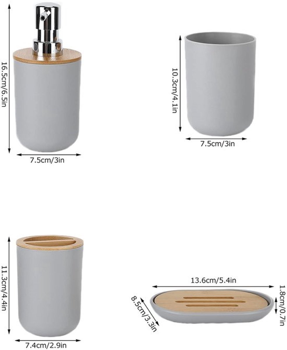 Badkameraccessoireset 4-delig - Zeepdispenser - Tandenborstelhouder - Tandenborstelbeker - Zeepbakje - Duurzaam en elegant - Badkamerset
