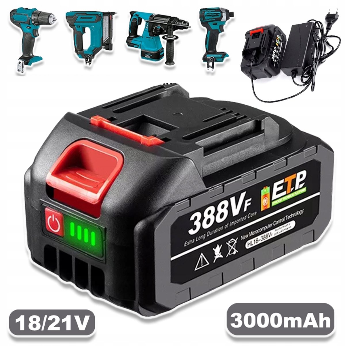 18V/21V Li-Ion Accu - 3000mAh Vlamvertragend ABS LED-Indicator Multi-beveiligingschip - Voor Elektrisch Gereedschap Met Makita-Stijl Aansluiting - Laag Energieverbruik
