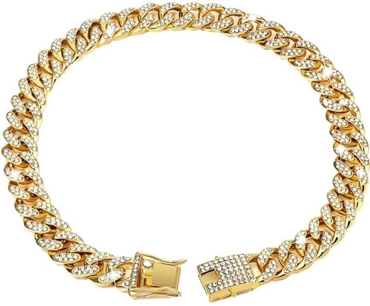 Hondenhalsband verstelbaar - Cubaanse halsband - Hondenhalsband met strass-steentjes - Legering - Voor kleine/middelgrote/grote honden - 65 cm - Hondenriem