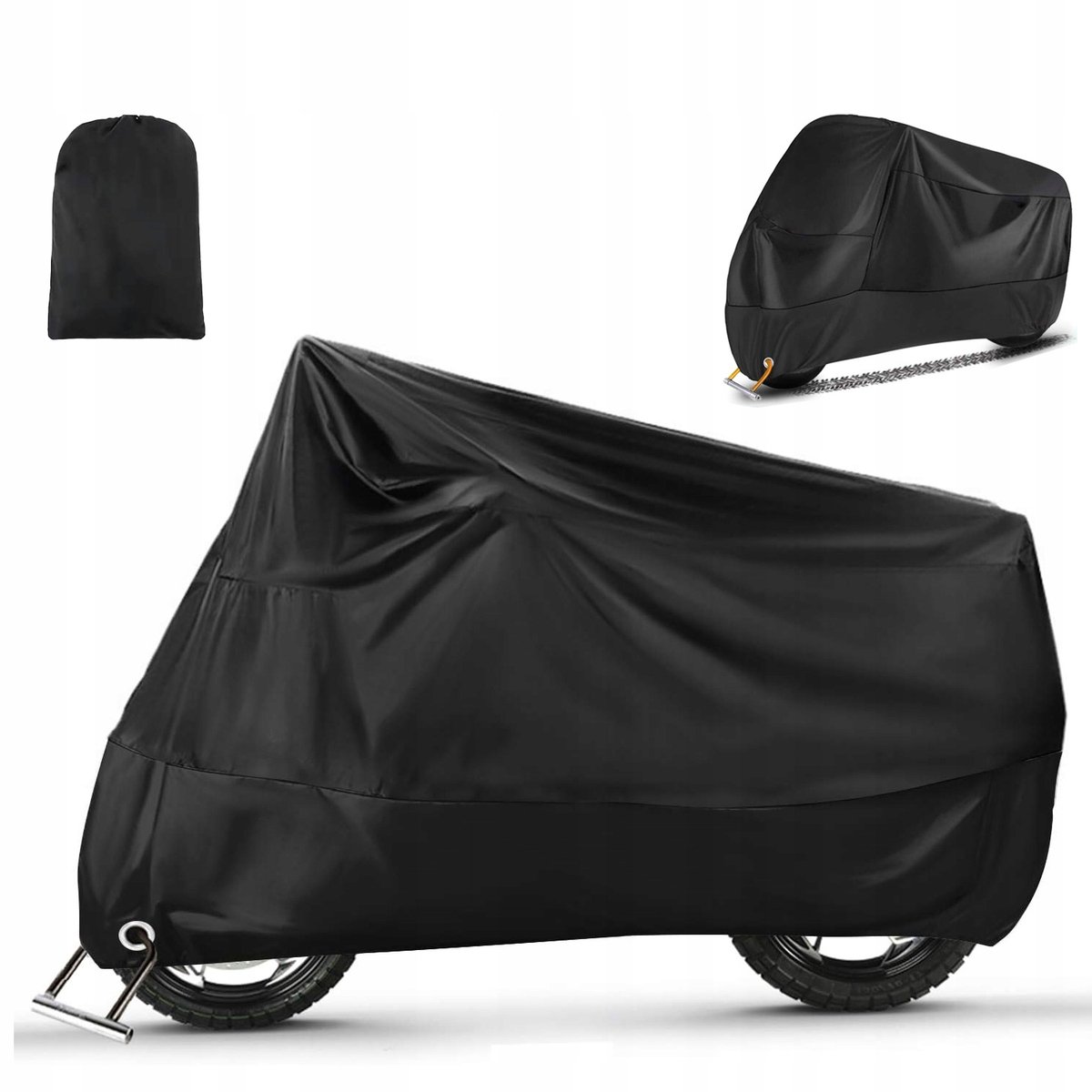 Waterdicht Motorhoes - Outdoor Afdekzeil Voor Motorfietsen - 125x90x245 cm - 190T Oxford - Regen & Sneeuw Bestendig - Zonwerend & Anti-UV - Met Slotgaten & Spanband - Voor Motoren & E-bikes - Binnen & Buiten