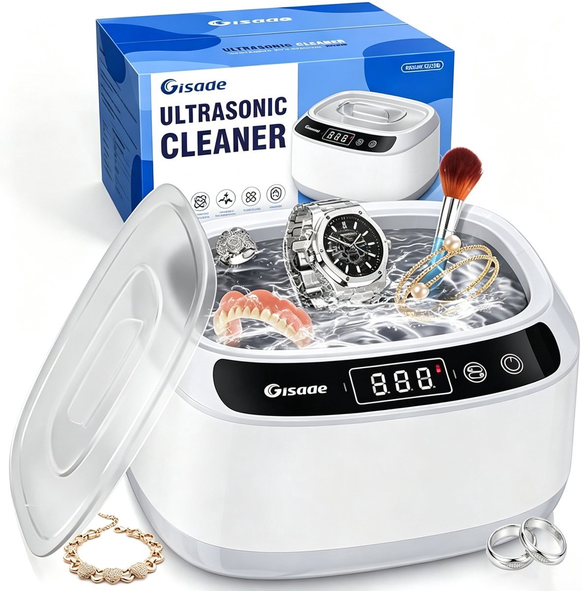 GISAAE Ultrasoon Reiniger 680 ml – 4 Modi – Voor Brillen, Sieraden en Kunstgebit