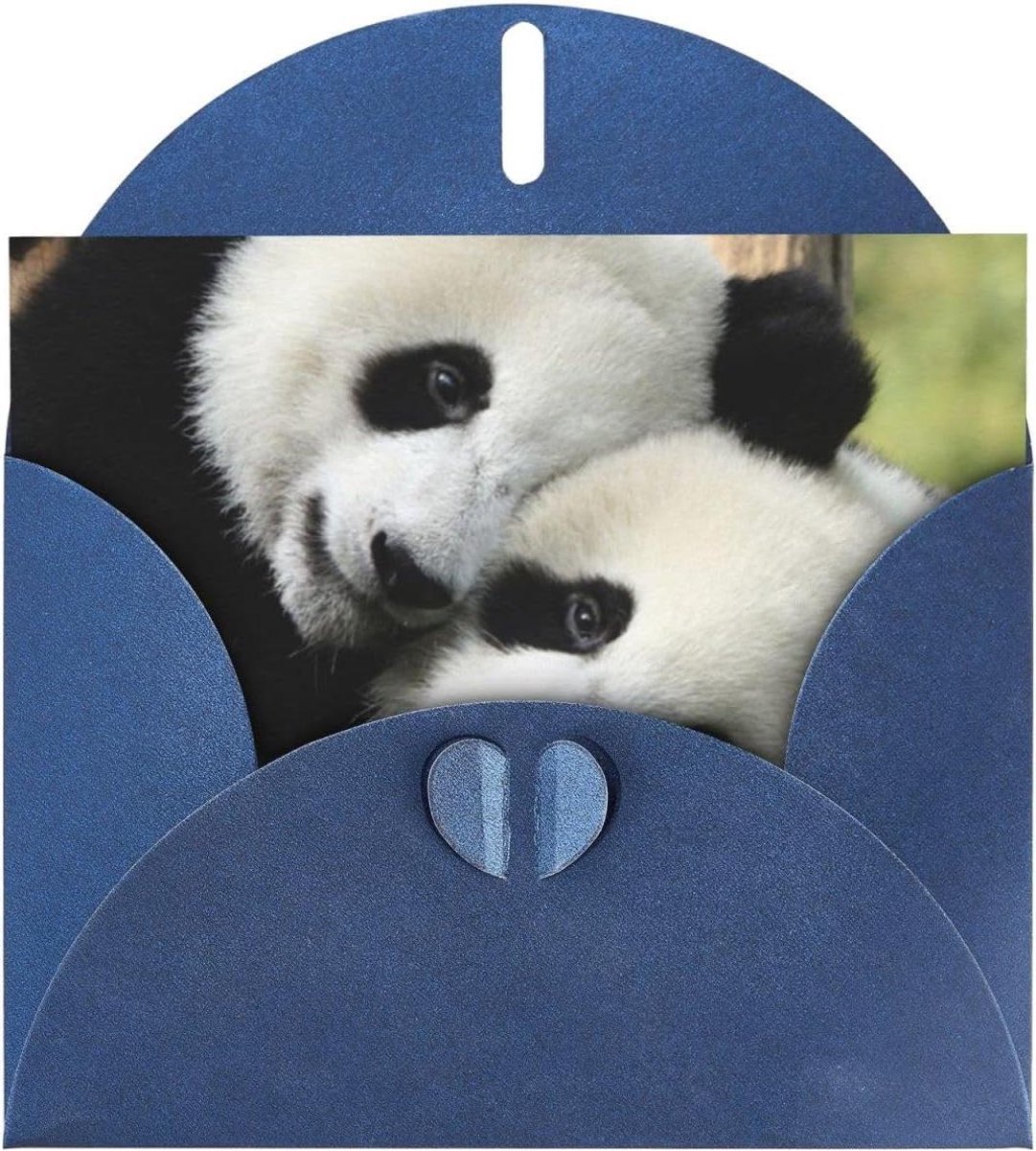 Panda Parelmoer Kaart - Wenskaart Dierenprint - Alle Gelegenheden - Dubbelzijdig Parelmoer Effect - 10 x 15 cm - Blauw
