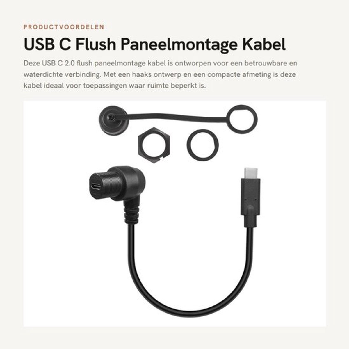 USB C Kabel Waterdicht - USB C 2.0 Panel Mount - 30 cm - Verlengkabel - M15 Schroefdraad - Eenvoudige Installatie - Paneelmontage Kabel