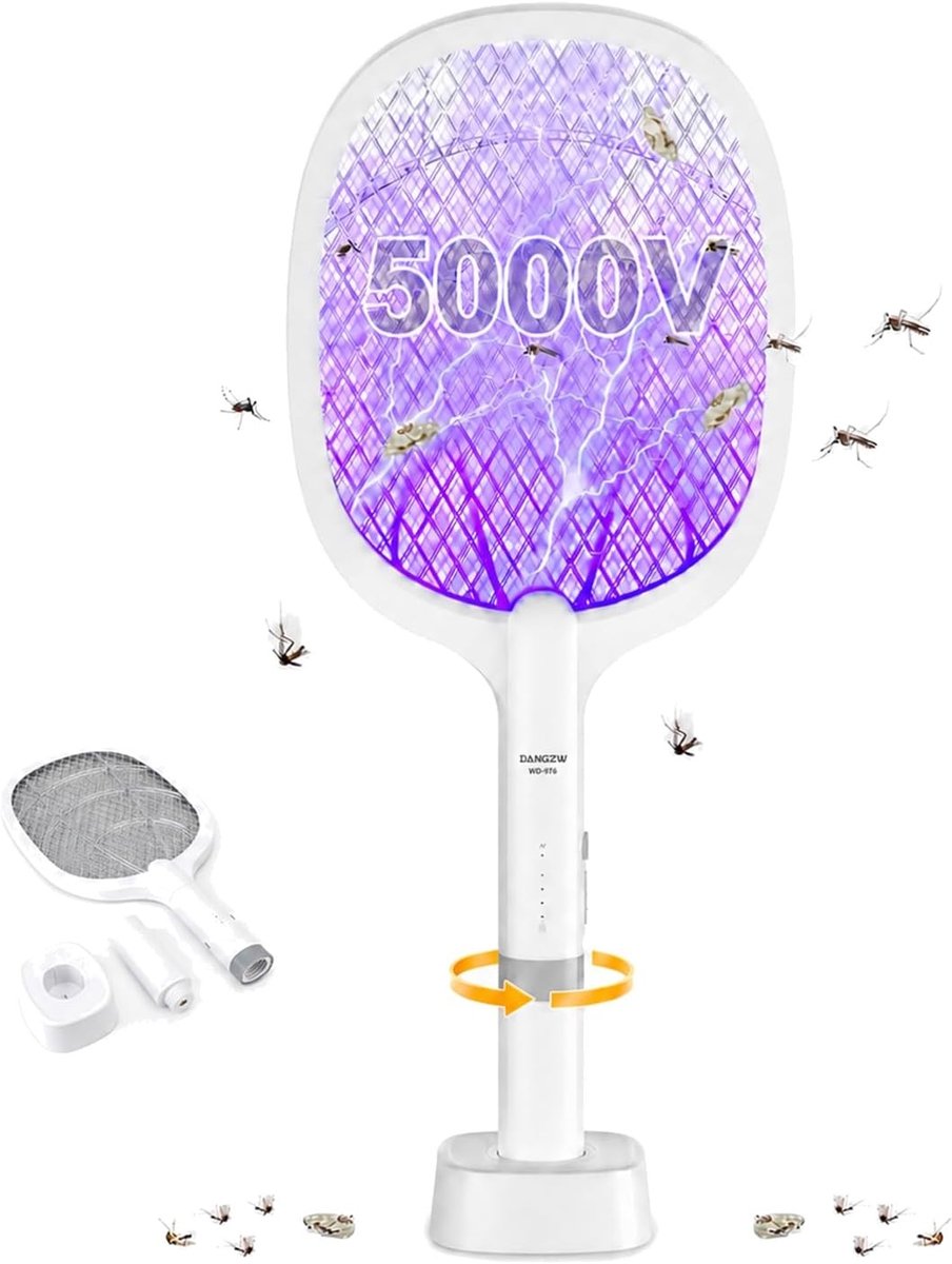 Vliegenlamp - Elektrische Vliegenmepper - 5000V - Oplaadbaar met UV-licht en Afneembare Handgreep - Voor Binnen en Buiten