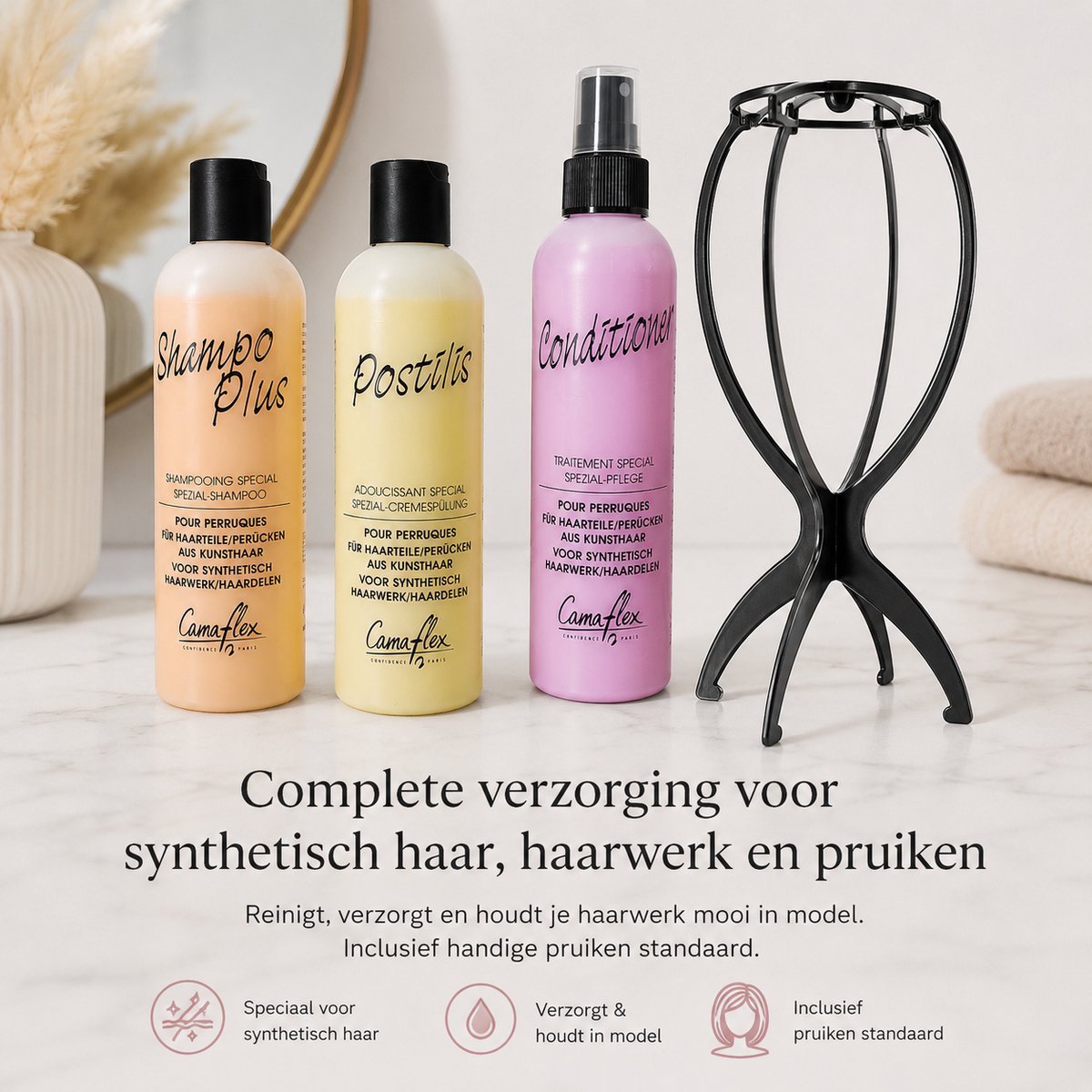 Camaflex - Verzorgingset - Haarwerk - Pruik - Shampoo - Balsem - Synthetisch haar - Complete set