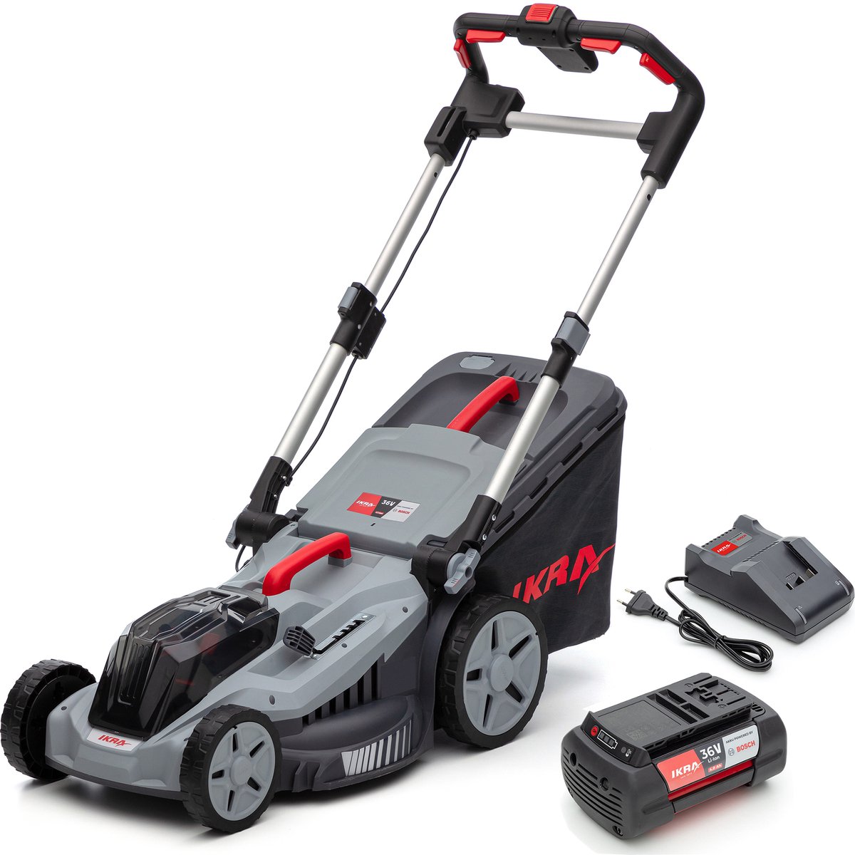 IKRA Bosch 36 V 3-in-1 accu-grasmaaier IB-LM 43 met mulchfunctie, voor gazons tot circa 600 m² – inclusief accu (4,0Ah) en oplader