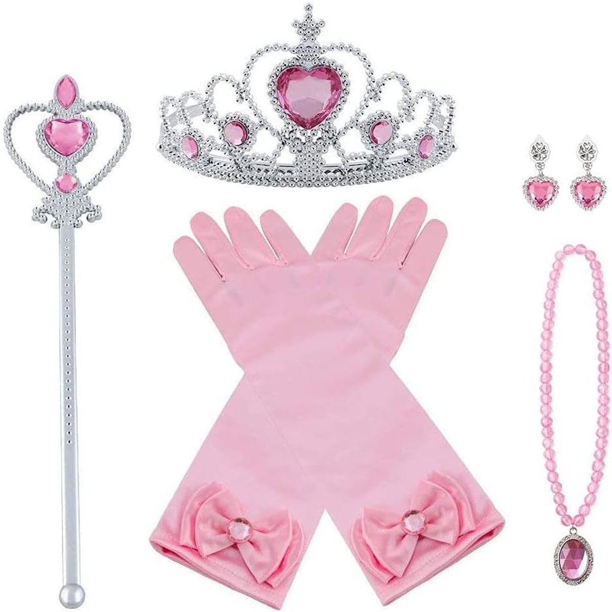 Prinses kostuums accessoires voor meisjes, sieraden, Elsa kroon, toverstaf, handschoenen en oorbellen voor een betoverende verkleedervaring
