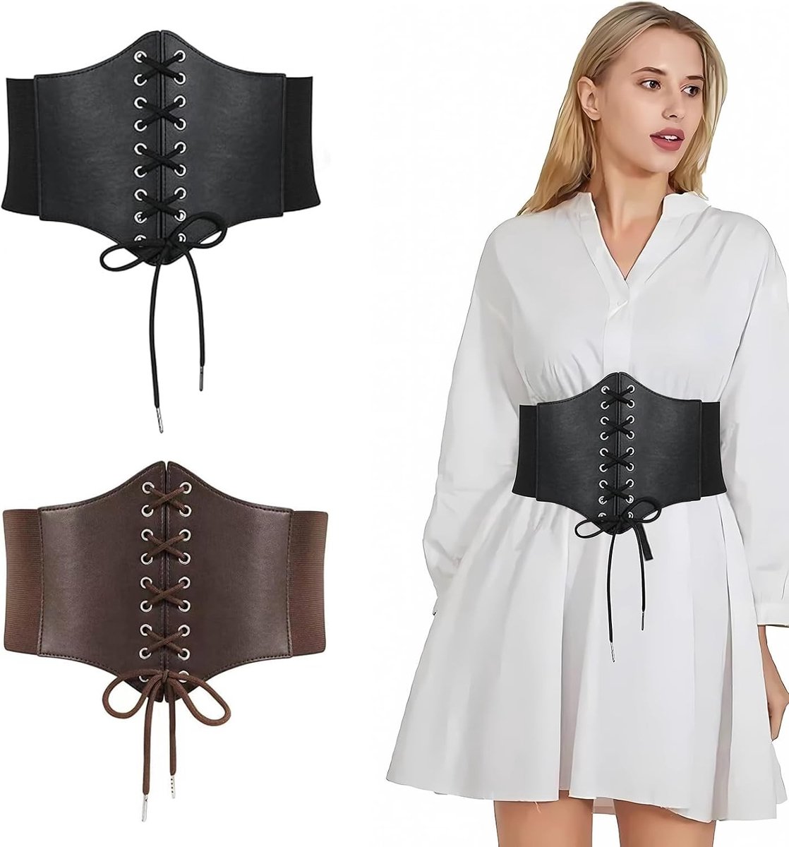 Stijlvolle Corset Tailleband voor Dames, Vintage Waspie voor Jurken en Cosplay, Zwart en Bruin, 68×20 cm