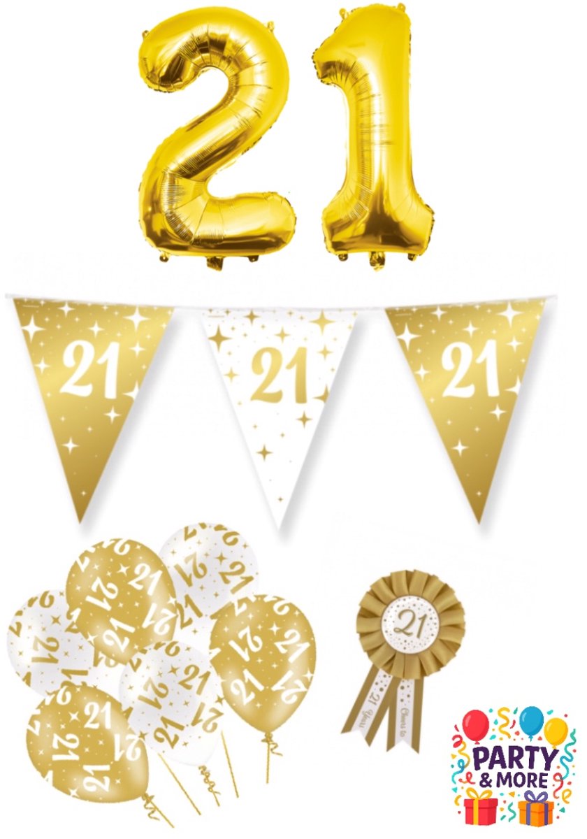 Party & More - 21 jaar - Luxe Gouden Feestdecoratie Set – Compleet Pakket – versiering