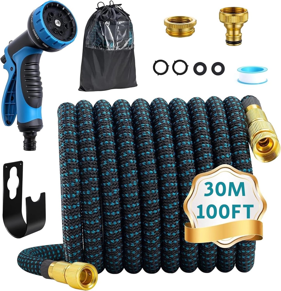 Tuinslang 30 meter - Flexibele Waterslang met 10 Sproeifuncties - Metalen Connectoren - Voor Tuinonderhoud