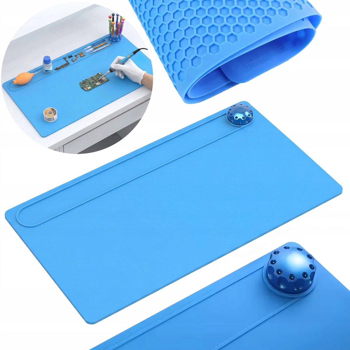 Rosfix Siliconen ESD Soldeermat - 500°C Hittebestendig en Antistatisch - 825x370 mm met Organizer