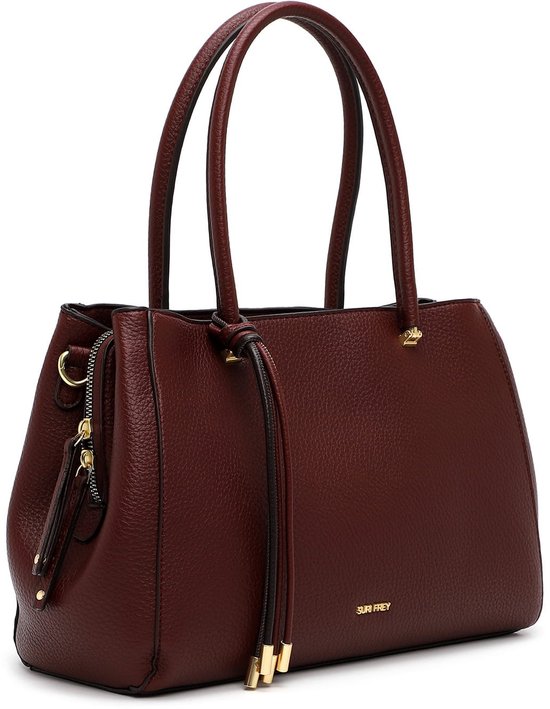 Bordeauxrode SURI FREY shopper met handvatten, ritssluiting en strikdetail.