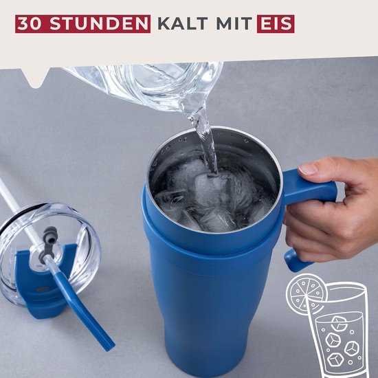 Geïsoleerde Drinkbeker XXL - Thermosbeker Koude Dranken - Dranken Koel Houden - Dubbelwandige Isolatie - 1200 ml - Blauw — afbeelding 4