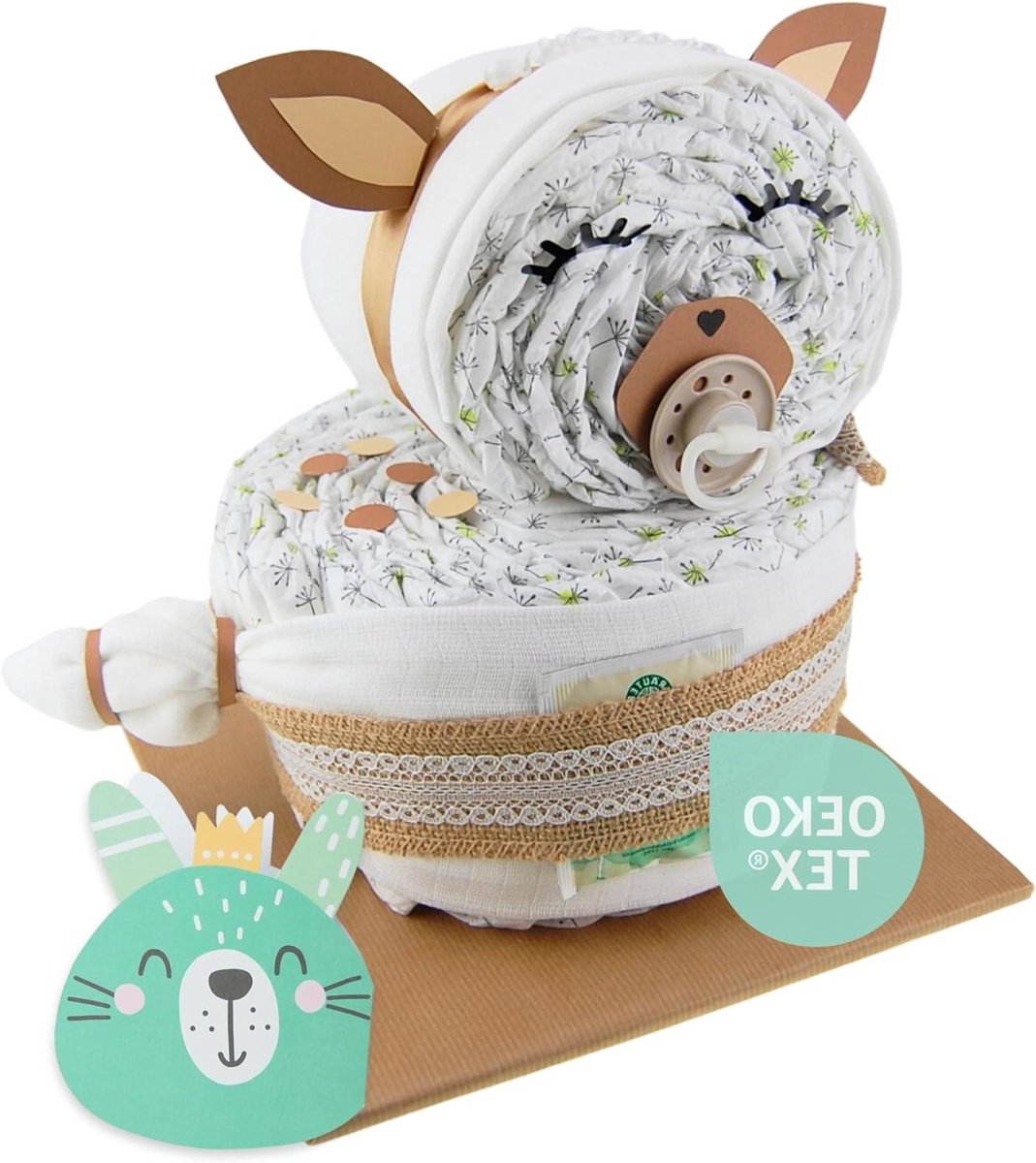 Luiertaart Hertje - Kraamcadeau Baby - Geboorte Vieren - Handgemaakt Uniek - Maat 3 Luiers - Unisex Boho
