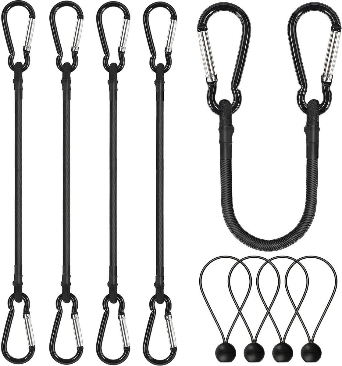 Elastisch Touw met Haak - Spanband Expander - Bagage Vastzetten - Karabijnhaak Intensief Gebruik - 61 cm - Zwart
