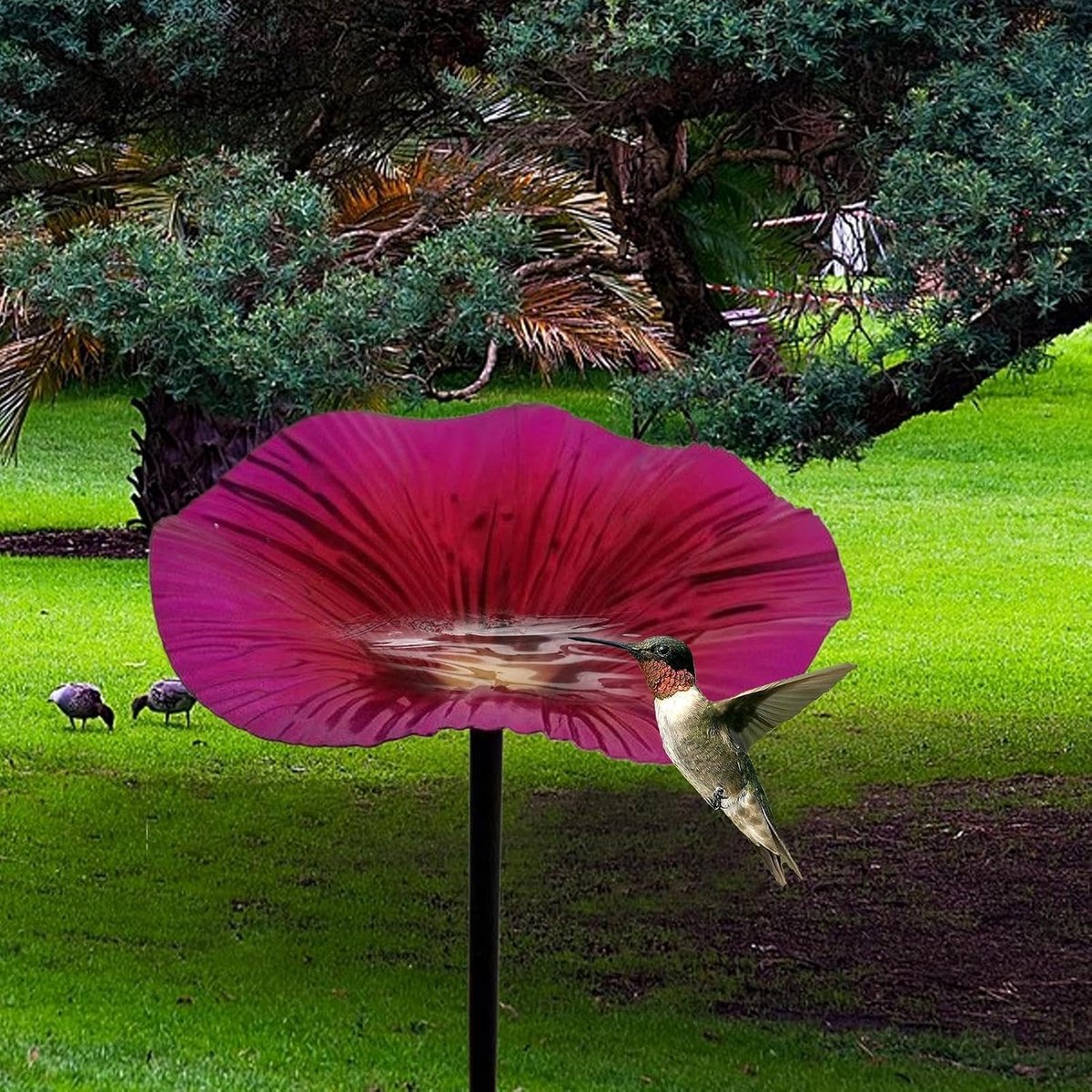 Vogelwaterbak Bloemvormig - Vogelbad Tuin - Vogels Voeden - Decoratief Ontwerp - 30 x 17 x 6 cm - Roze