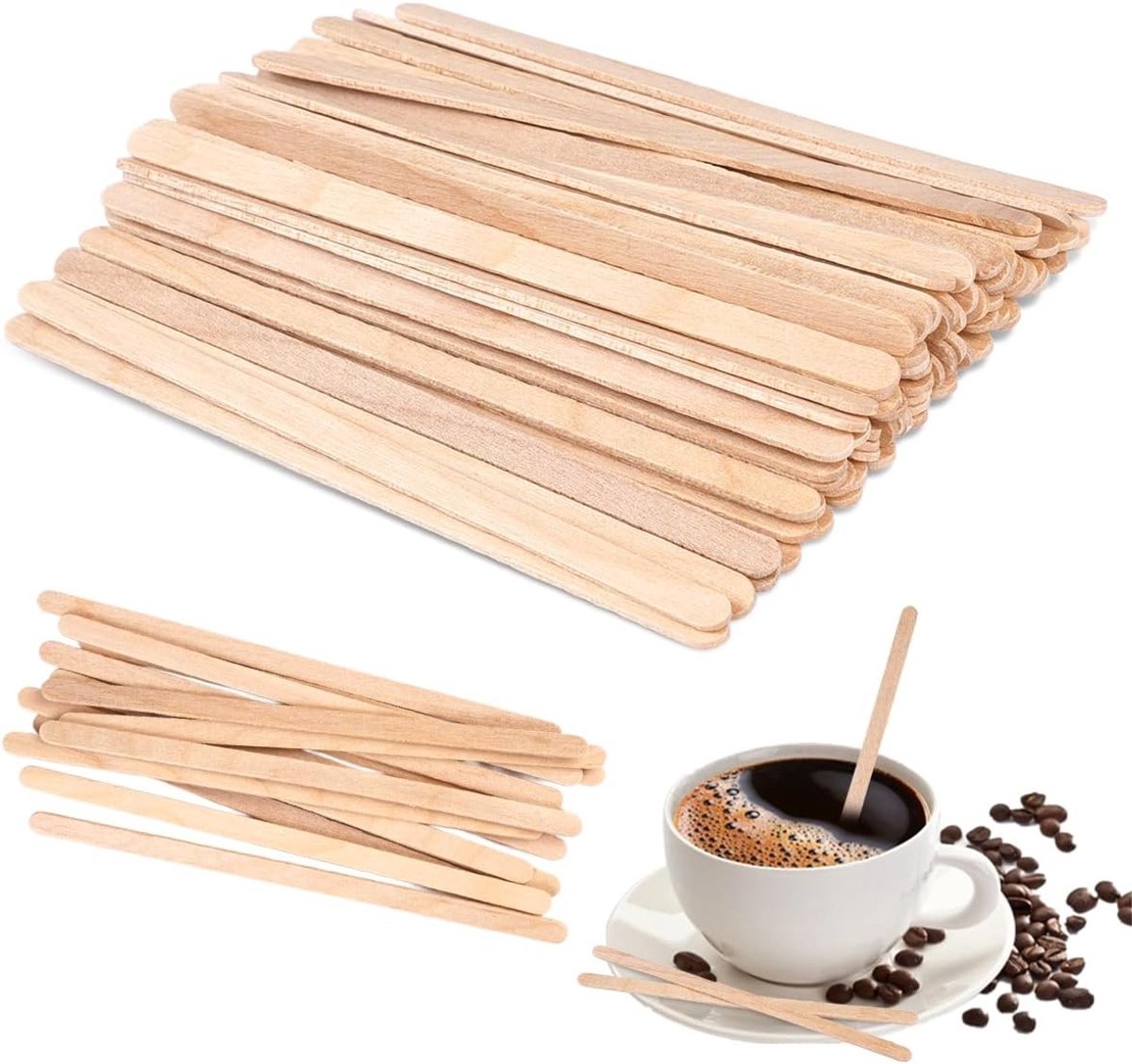 Set van 300 Biologisch Afbreekbare Houten Koffieroerders voor Melk, Thee en Dranken