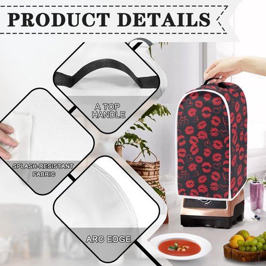 Rode Lippen Hartpatroon Blender Cover voor Keuken, Stof- en Vlekbestendig, Geschikt voor Mixers en Koffiemakers, Keuken Decoratie van rode — afbeelding 4