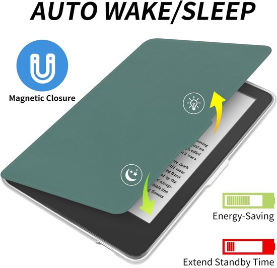 Kobo Clara BW Hoes - E-reader Cover - Bescherming E-reader - Handriem en Auto Wake/Sleep - 6 inch - Donkergroen van Kobo — afbeelding 2