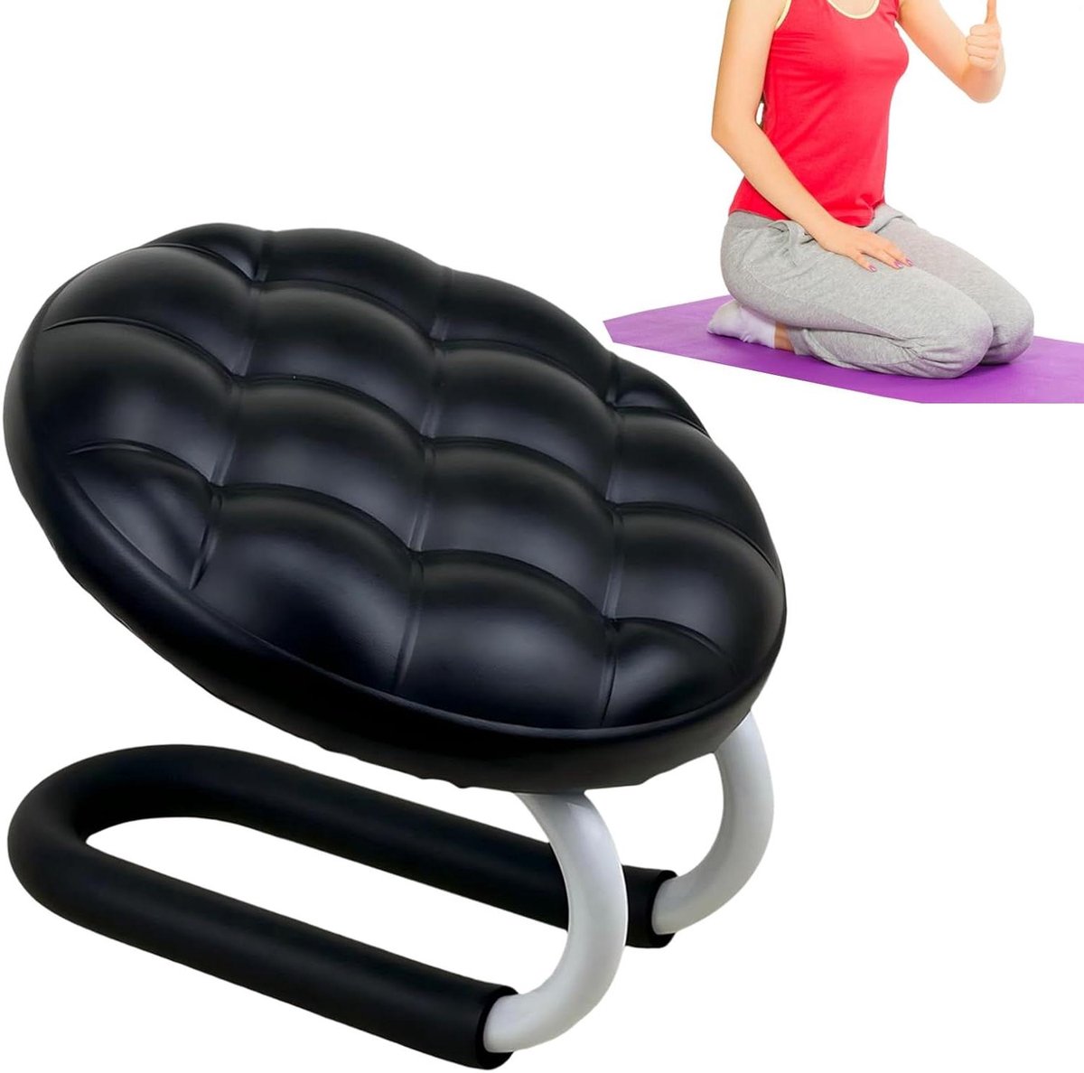 Meditatiestoel - Japanse kruk - Ontspannen zitten - Ergonomische ondersteuning - 25 x 28 x 25 cm - Zwart