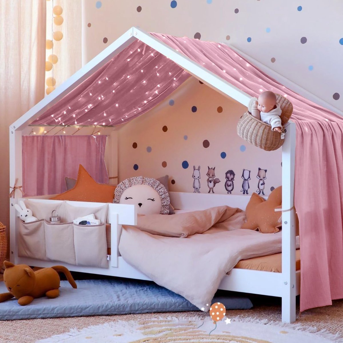 Hemelbed Klamboe voor Kinderen - 100% Katoenen Mousseline Bedhemel - Handgemaakt - Slaapkamer & Babykamer Decoratie - 135 x 360 cm - Donkerroze
