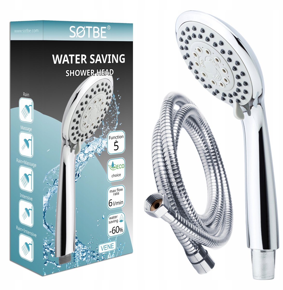 Markless douchekop met slang van 150 cm - 5 functies en waterbesparing
