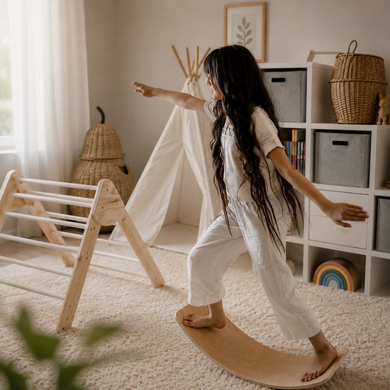 Houten Balance Board - Kinderen - Jongens en Meisjes - Balansspeelgoed - Evenwicht Board - va 1 jaar - Houtkleur van Dantoy — afbeelding 5