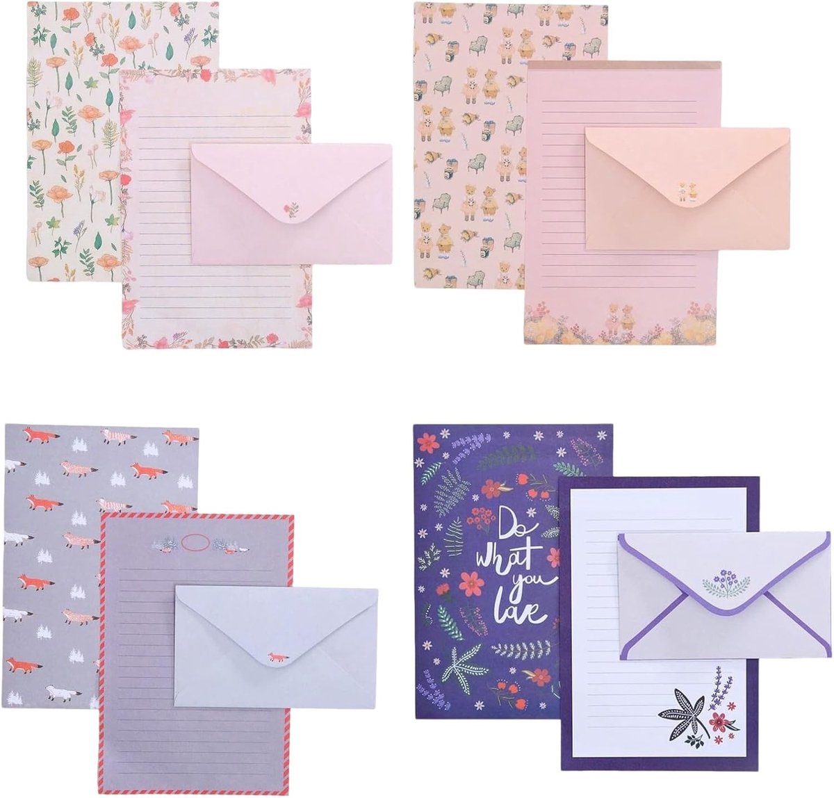 36-delig briefpapierset met 4 bloemenpatronen, inclusief enveloppen voor brieven, uitnodigingen en bedankkaarten