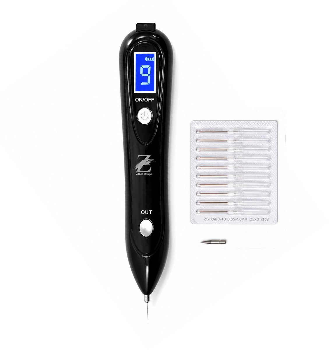 ZoeZo Laser Plasma Pen - Huidverzorging - Wratten, Steelwratjes, Moedervlekken, Sproeten, Pigmentvlekken en Tattoo Verwijderen - Huidverjongingsapparaat - Grove en Fijne Naald - Zwart