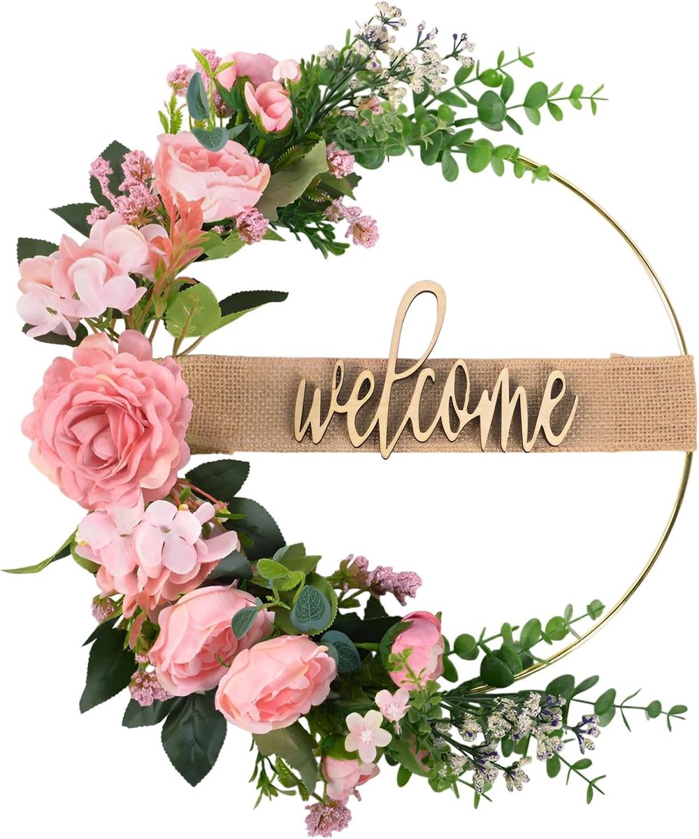 Deurkrans van kunstrozen en bloemen voor het hele jaar | Decoratieve bloemenkrans, welkom, feestelijke versiering, bruiloften, landhuisstijl, cadeau, 30 cm