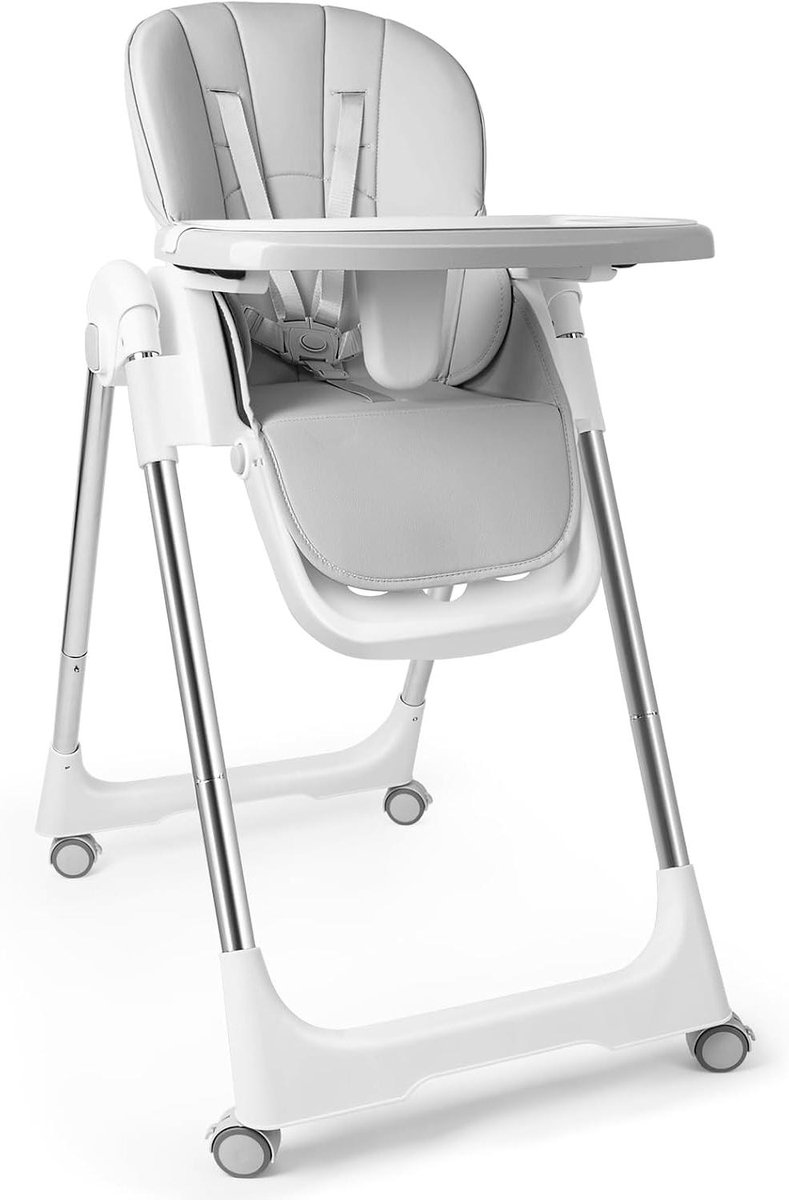 Kinderstoel Opvouwbaar - Eetstoel Baby - Veilig Eten - In Hoogte Verstelbaar - 77 x 51 x 103 cm - Grijs