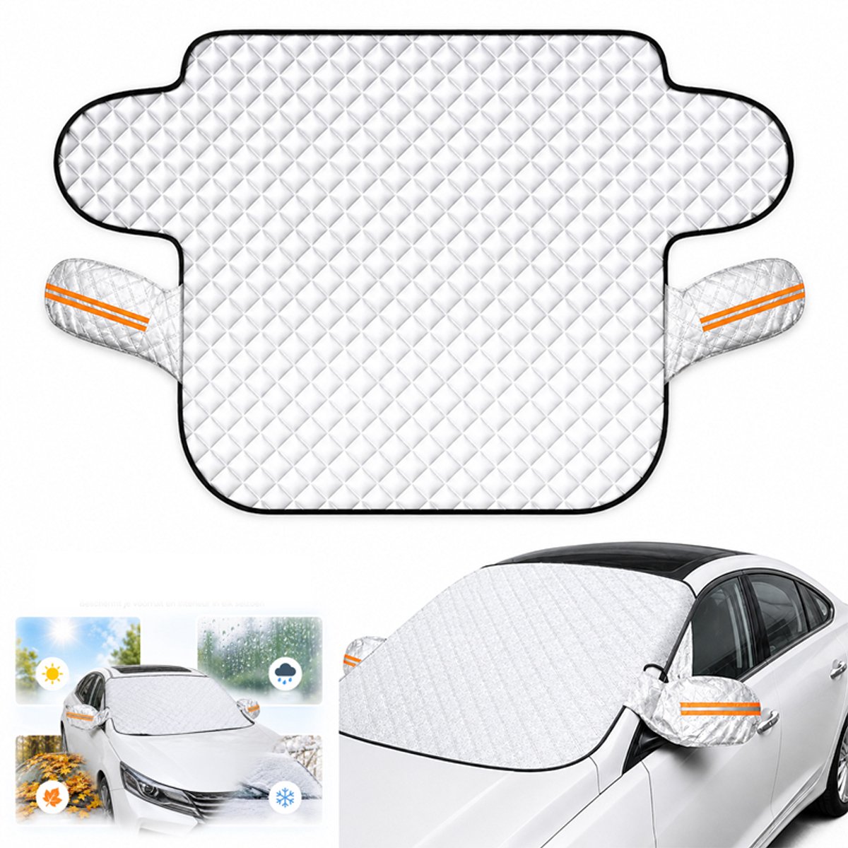 Bobypet - Voorruit sneeuwhoes - Magnetische autoruithoes met zijspiegelbescherming - Voor sneeuw, ijs, vorst en zonlicht - Auto voorruit afdekhoes - 150 x 110 cm - Zilver