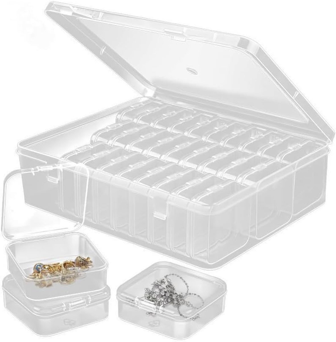 Bobypet - Opbergdoosjes - Transparante mini sorteerdoosjes met deksel - Set van 30 - Voor kralen, sieraden, pillen, schroeven en knutselspullen - 5,5 x 5,5 x 2 cm - Transparant