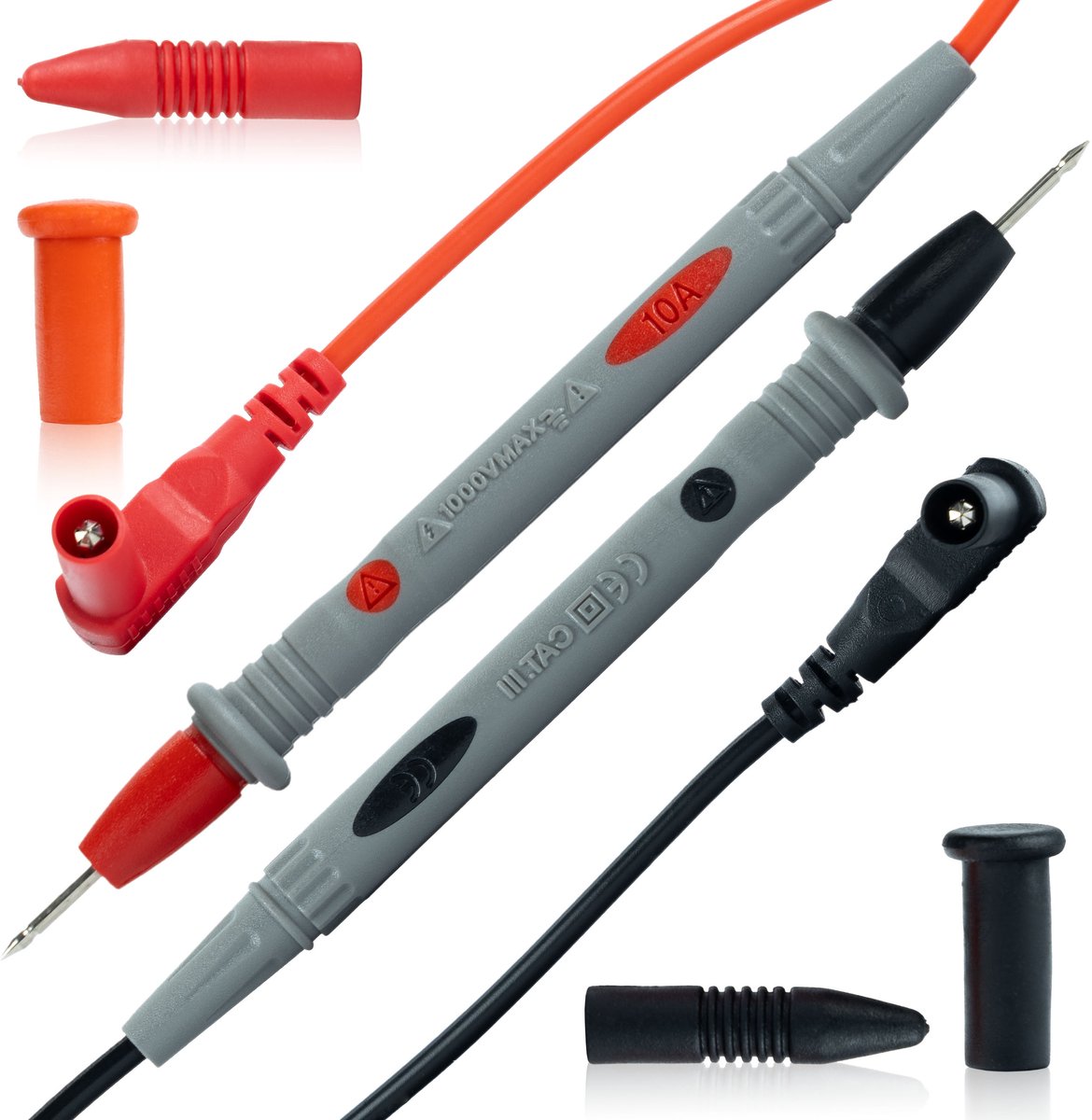 Rosfix Meetkabels - Silikonhouder - Vergulde Dunne Meetnaalden - 90 Cm, 1000V, 10A - Voor Multimeter