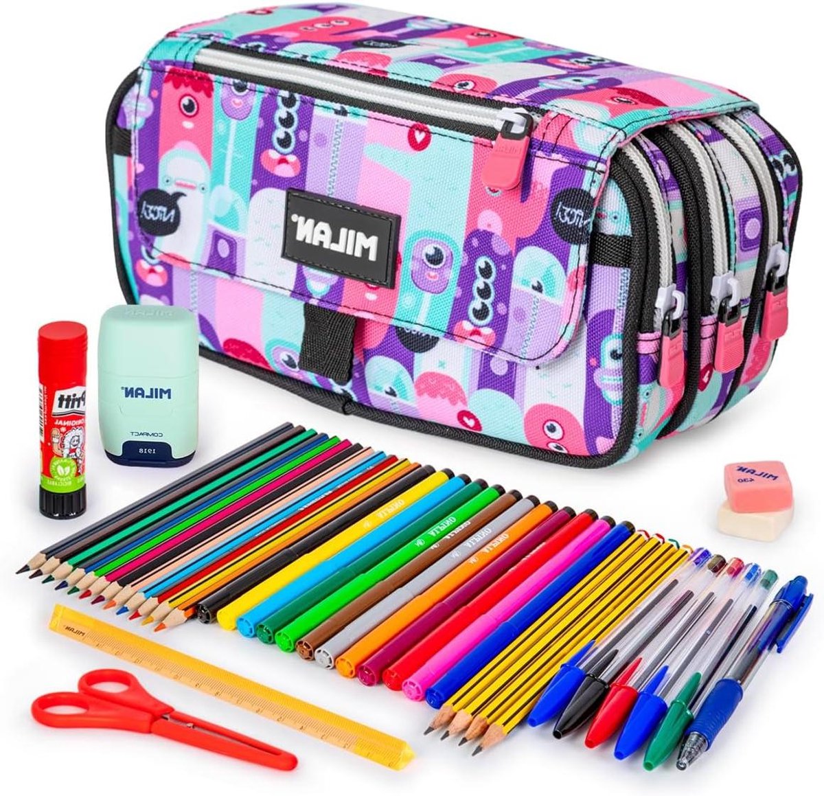Etui met schoolspullen - Complete set - Begin schooljaar - 3 vakken 4 ritsen