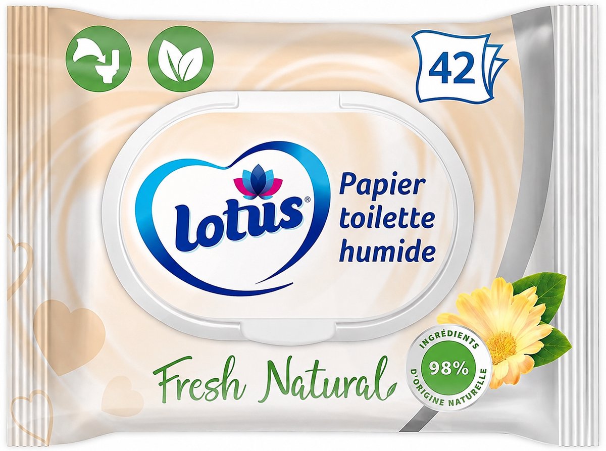 Lotus Fresh Natural Wet Toilet Paper - Zonder kleur- of geurstoffen - 100% natuurlijke FSC-vezels - 42 stuks
