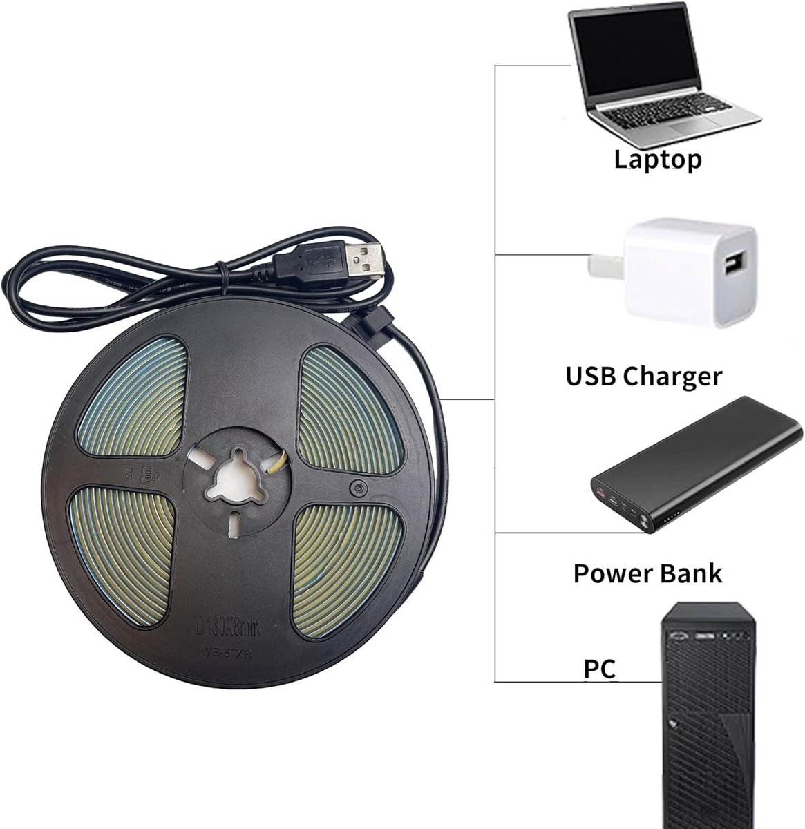 LED Strip - Natuurlijk Wit 4000K - 1 m - Flexibele Strip met USB Aansluiting - Voor Binnenverlichting