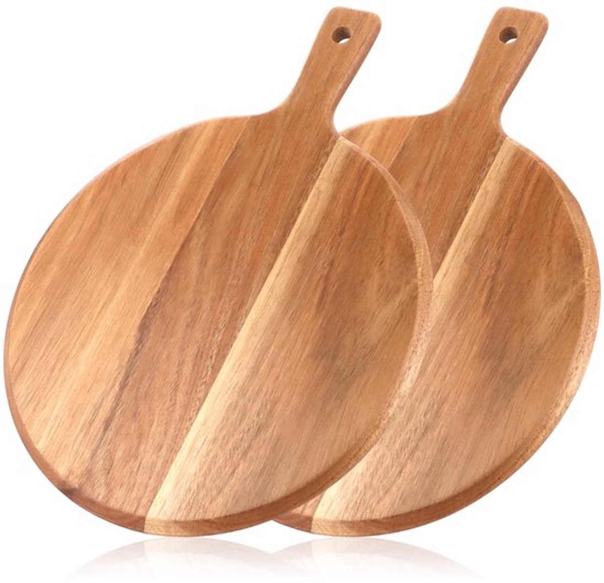 Pizzaborden Set van 2 - Ronde Serveerschaal 30,5 cm - Houten Snijplank met Handvat - Voedselveilig Materiaal - Duurzaam en Robuust - Serveerplank