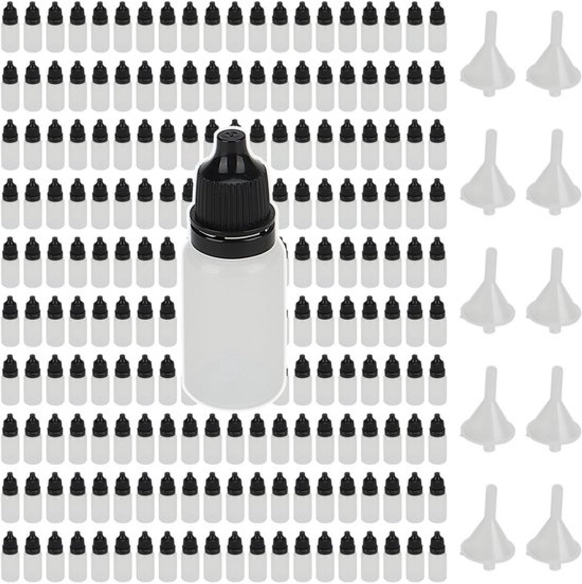 Druppelfles 10 ml - 200 Stuks - Squeeze Fles - Antilek - PE Materiaal - Zwarte Deksel - Handig voor Essences - Druppelflesjes
