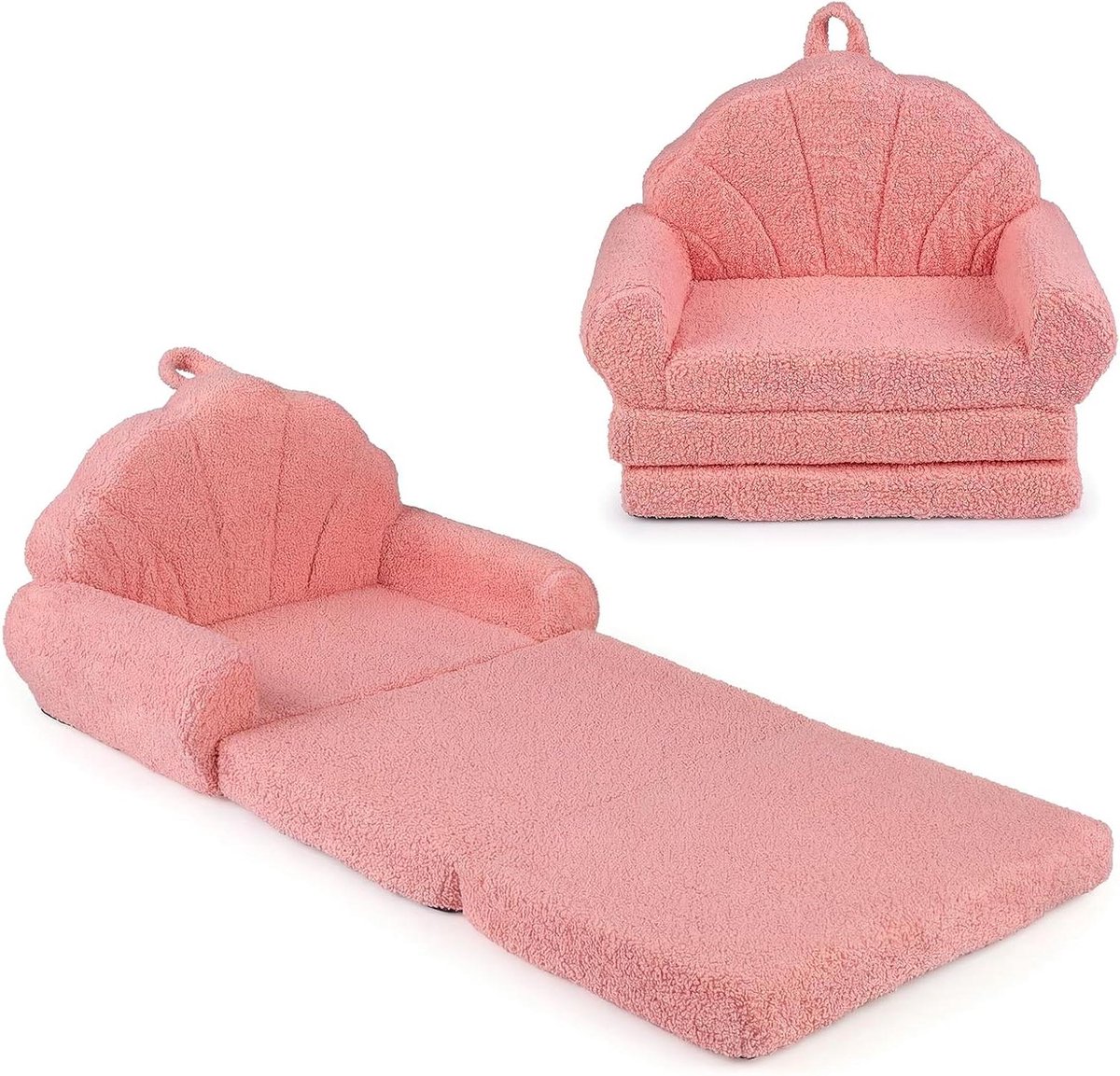 Kinderbank Uitklapbaar - Kinderstoel Slaapbank - Ontspannen Spelen - Afneembare Overtrek - 58 x 35 x 47 cm - Roze