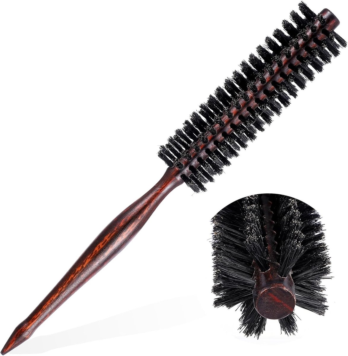 Ronde Borstel - Bruin - 4 cm - Mini Ronde Borstel met Houten Greep - Voor Mannen en Vrouwen