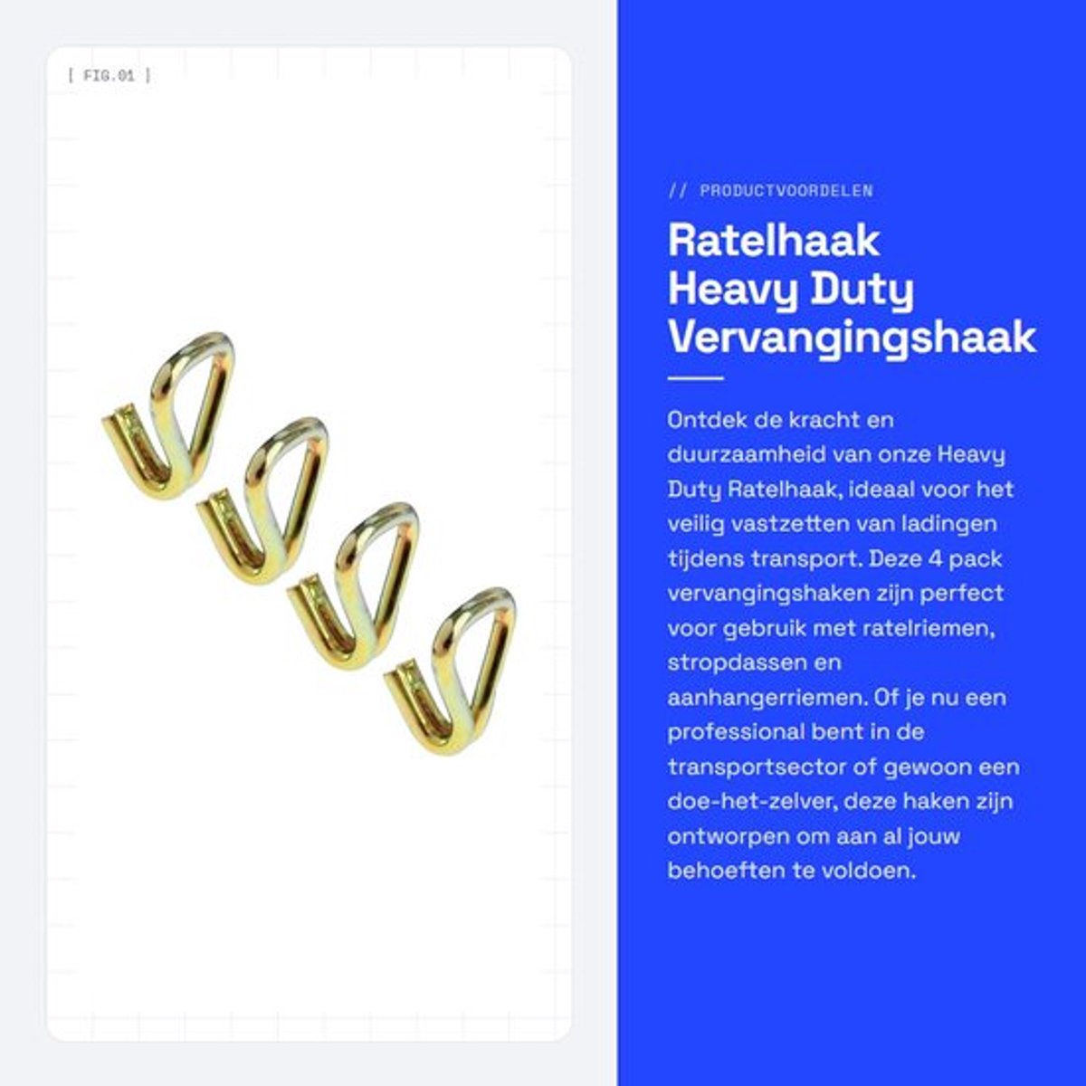 Ratelhaak Heavy Duty - Dubbele J-haak - Vervanging voor Ratelriemen - Corrosiebestendig - Hoge Sterkte Staal - 50mm x 5000kg