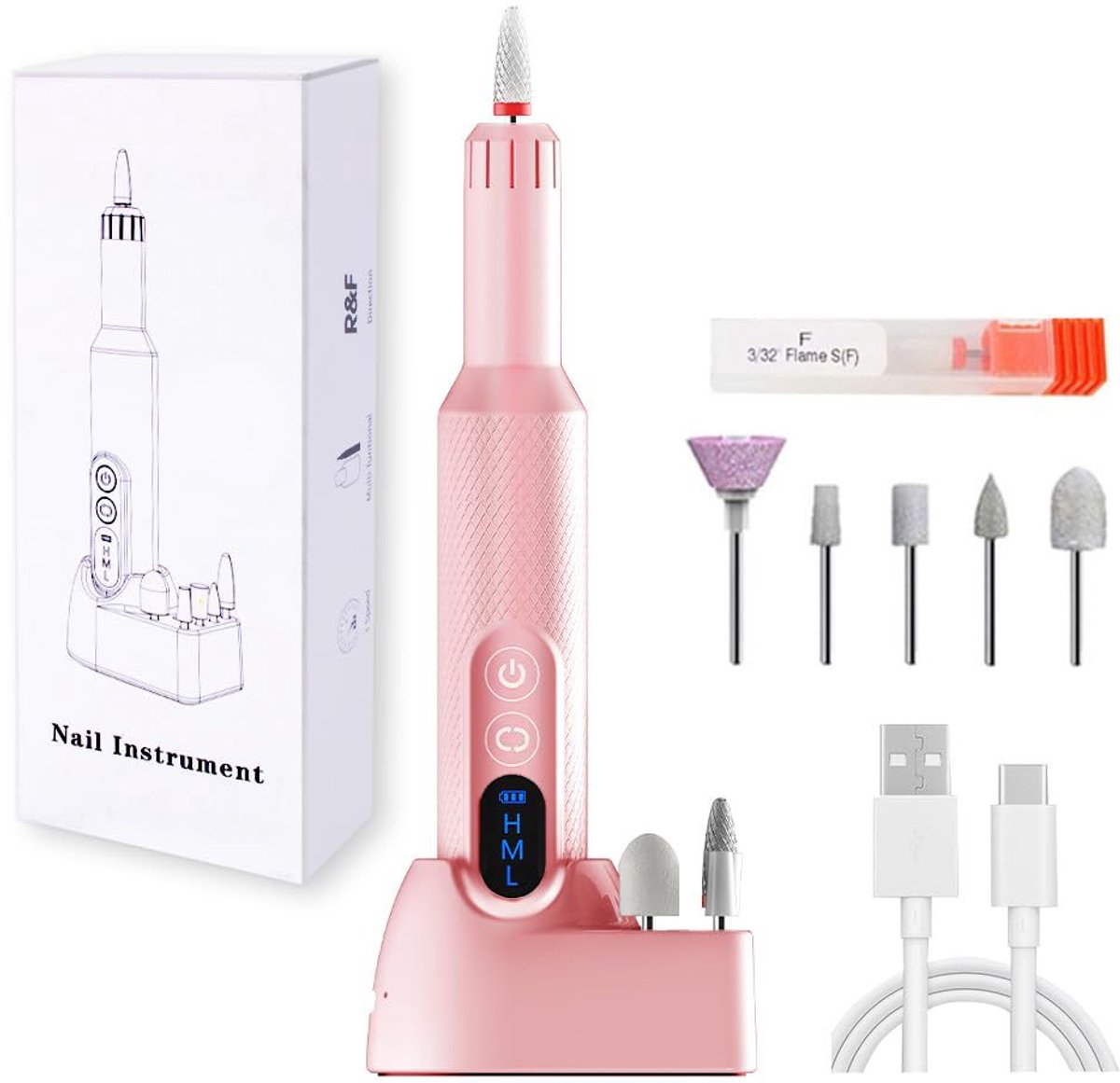 Nagelfrees – Elektrische nagelvijl – Manicure-instrument – ​​Nail-art-instrument- - Elektrische Nagelvijl - Nagelfrees -Manicure & Pedicure Set - M3 Roze (Standaardset: 6 freesbitjes)