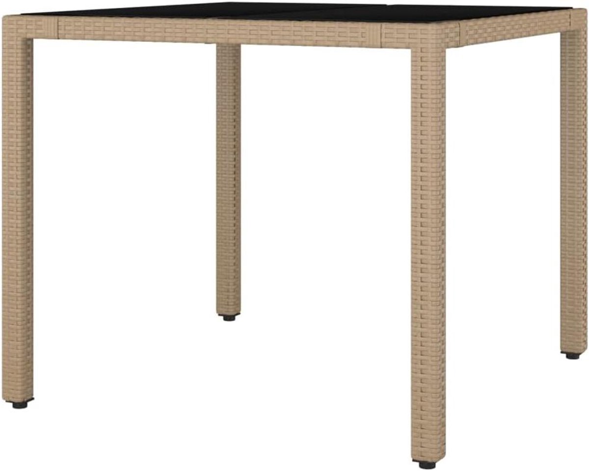 Tuintafel met glasplaat - Balkontafel eettafel - Buiten dineren - Weerbestendig polyrotan - 90 x 90 x 75 cm - Beige