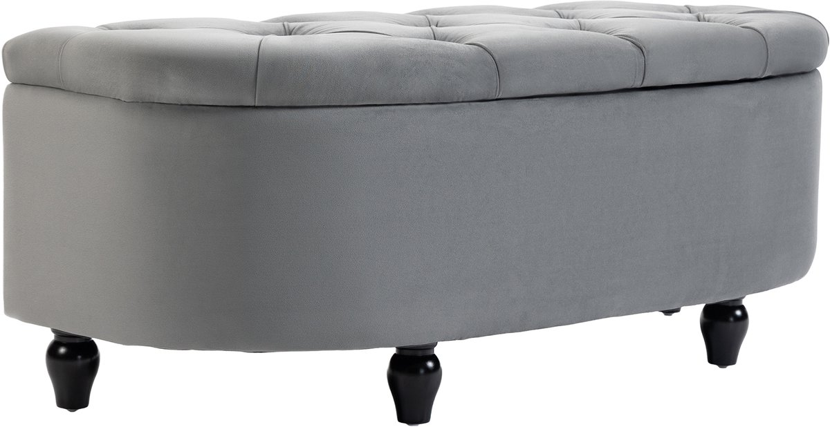 Opbergpoef - gestoffeerd - met soft - close deksel - fluweellook - 120 x 46 x 42 cm - donkergrijs