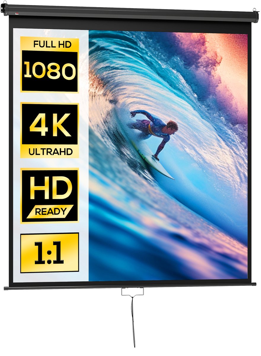 Projectiescherm 178 x 178 cm (99 inch) 1:1 HD 4K - projectiescherm voor thuisbioscoop en kantoorpresentaties